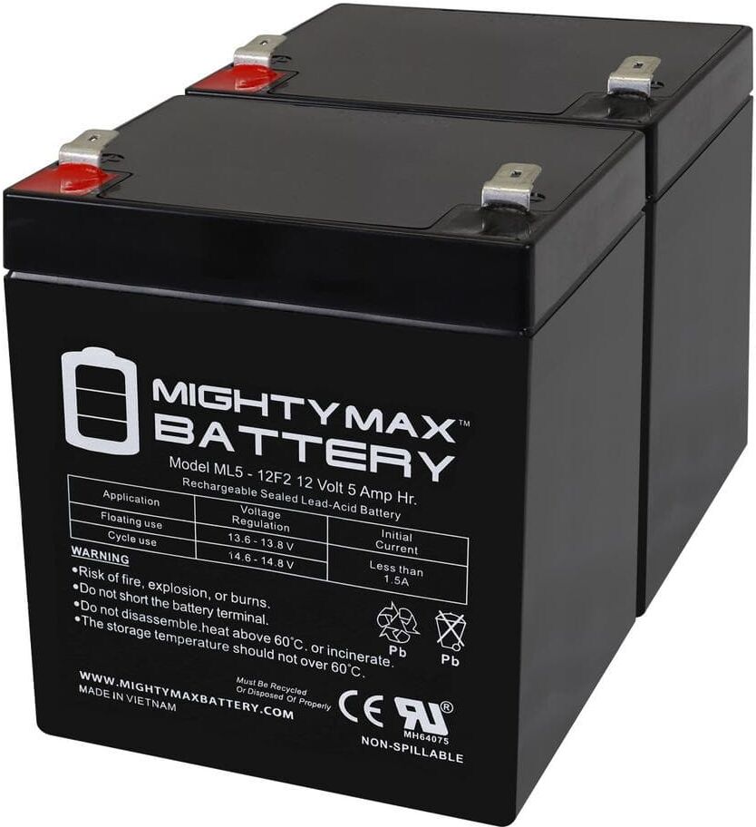 MIGHTY MAX BATTERY 12V 5Ah F2 SLA Replacement Battery for Neptune Razor Crazy Cart 1-5 - 2 Pack