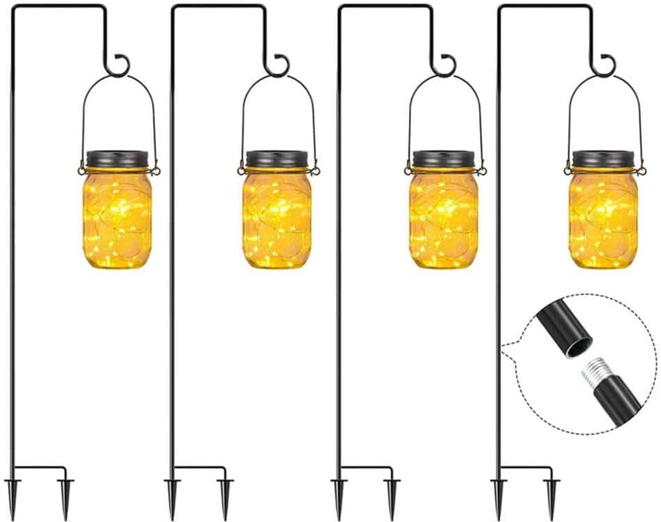 Etokfoks VersaHooks and Jar Lights Set: 4 Adjustable Garden Hooks + 4 Hanging Jar Lights (Batteries Not Incl.) (4-Pack)