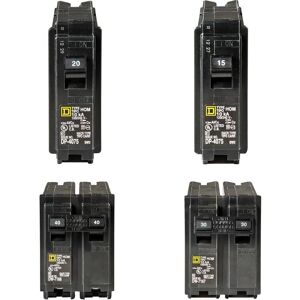 Square D Homeline 1-20 and 1-15 Amp Single-Pole, 1-40 and 1-30 Amp 2-Pole Circuit Breakers (4-pack)