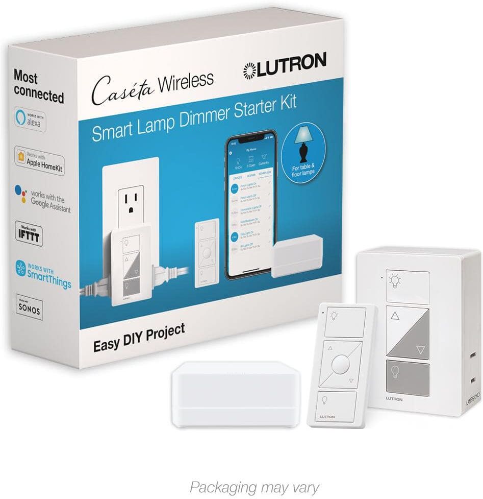 Lutron Caseta Smart Lighting Lamp Dimmer Switch Starter Kit with Smart Hub (P-BDG-PKG1P)