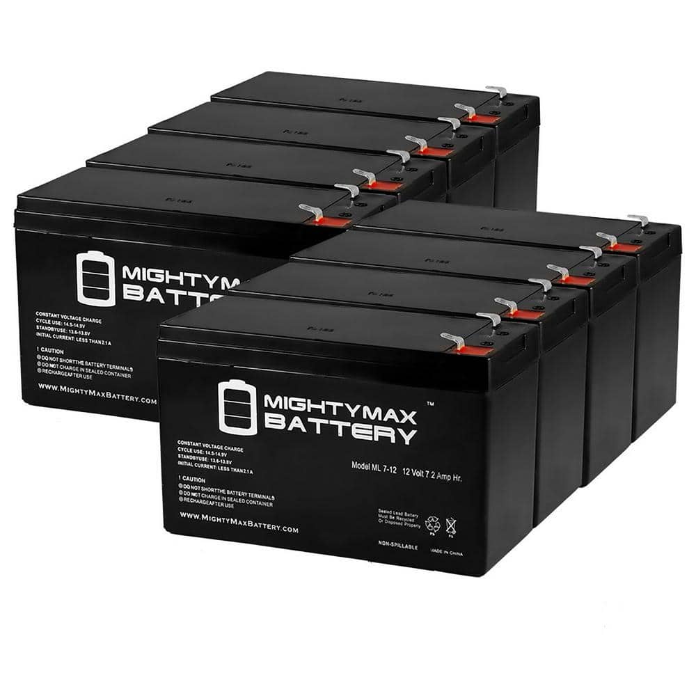 MIGHTY MAX BATTERY ML7-12 - 12V 7.2AH Alarm Home Security System Battery - 8 Pack
