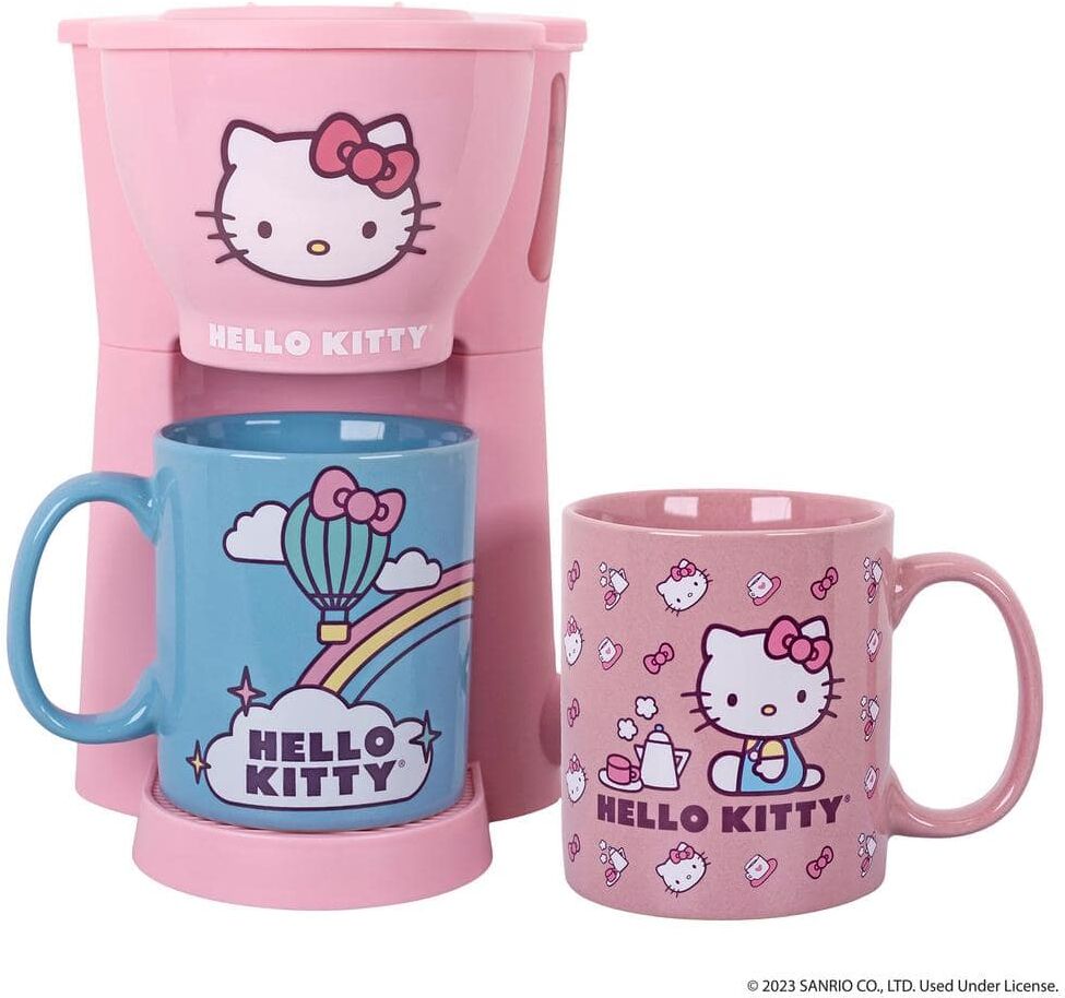 Uncanny Brands Pink Hello Kitty Single Cup Coffee Maker Gift Set with 2-Coffee Mugs