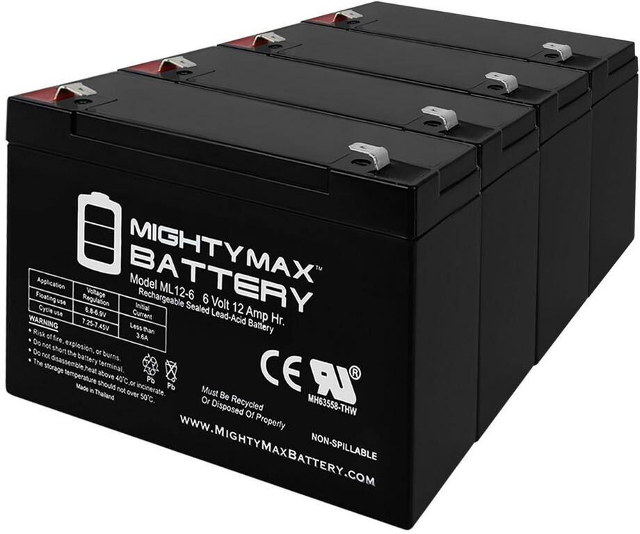 MIGHTY MAX BATTERY 6V 12AH F2 SLA Replacement Battery for Para System PS-6100 - 4 Pack