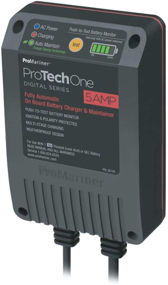 Promariner ProTechOne Digital Series On Board Battery Charger and Maintainer, AC Corded with 2.5 ft. Power Cord - 5 Amp