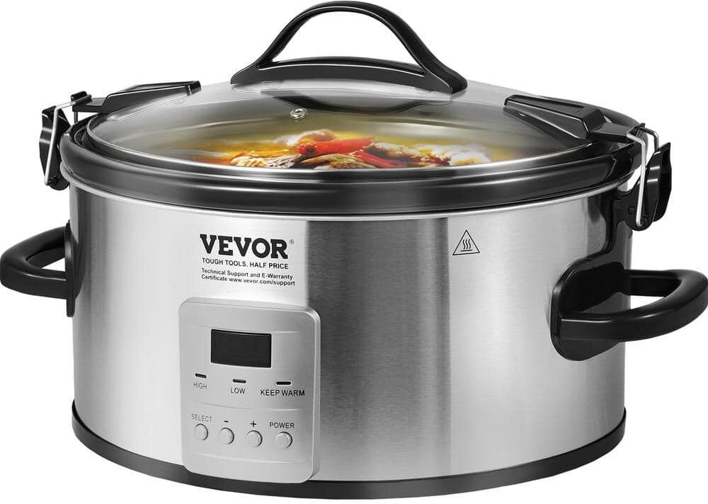 VEVOR Slow Cooker, 7 Qt. 280W Silver Electric Slow Cooker Pot 3-Level Heat Settings, Digital Slow Cookers 20-Hours Max Timer