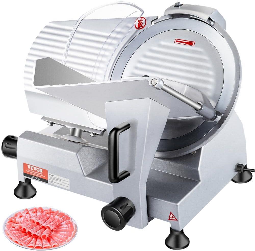 VEVOR Commercial Meat Slicer 240 Watt Electric Deli Slicer 10 in. Carbon Steel Blade 350 to 400 RPM White Electric Food Slicer