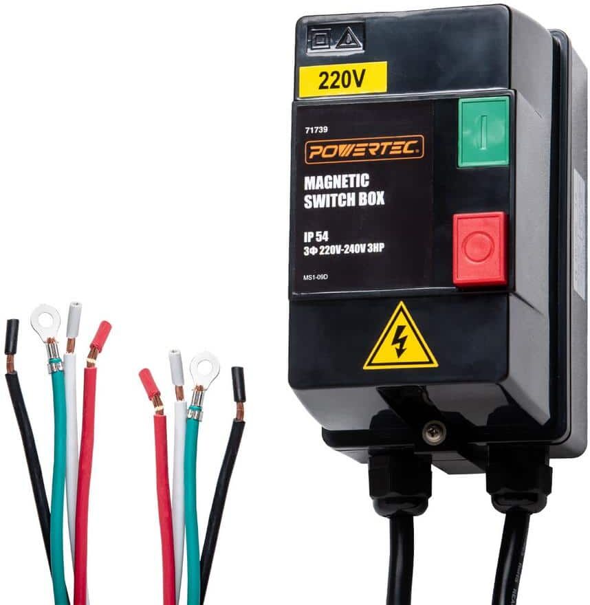 POWERTEC 3-Phase Magnetic Switch Box, 220-Volt to 240-Volt, 3 HP, UL Approved, Comes with 3-Wire Motor/Load and Power/Line Cords