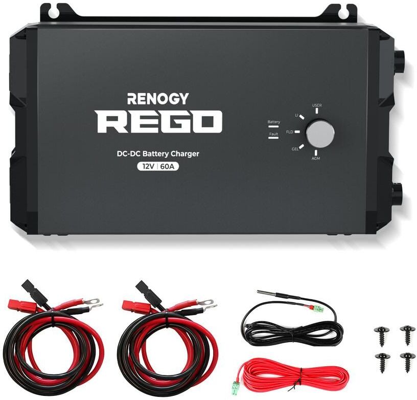 Renogy Rego 12-Volt 60 Amp 800-Watt DC-DC Solar Battery Charger for AGM SLD Flooded Gel Lithium, Plug and Play Connection