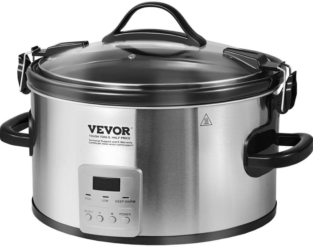 VEVOR 8 Qt. 320-Watt Electric Slow Cooker Pot with 3-Level Heat Settings Digital Slow Cookers with 20-Hours Max Timer Sliver