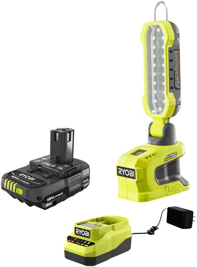 RYOBI ONE+ 18V Hybrid LED Project Light and 2.0 Ah Compact Battery and Charger Starter Kit