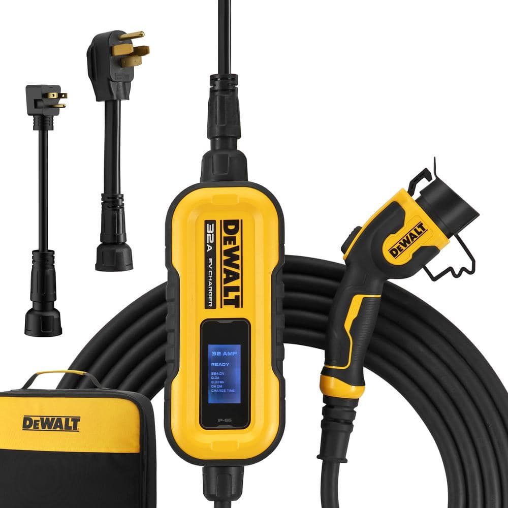 DeWalt 25 ft. cord, 32 Amp, 120-Volt/240-Volt AC 7.6 Kw, Weatherproof Level 2, Heavy-Duty Portable Electric Vehicle Charger