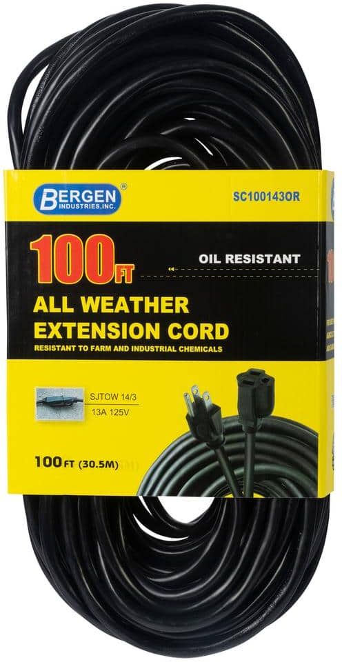 Bergen Industries 100 ft. 14/3 SJTOW 15 Amp/125-Volt All Weather Farm and Shop Extension Cord, Black