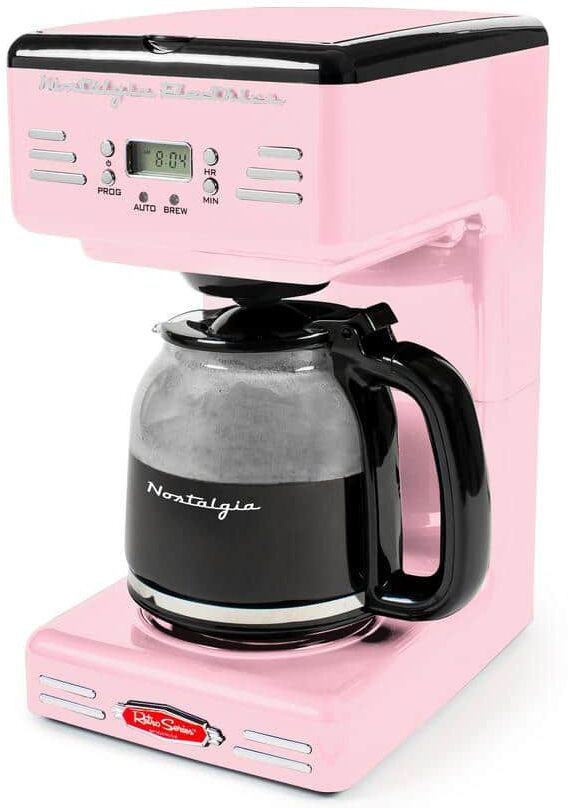 Nostalgia 12 Cup Pink Drip Coffee Maker with Reusable Filter