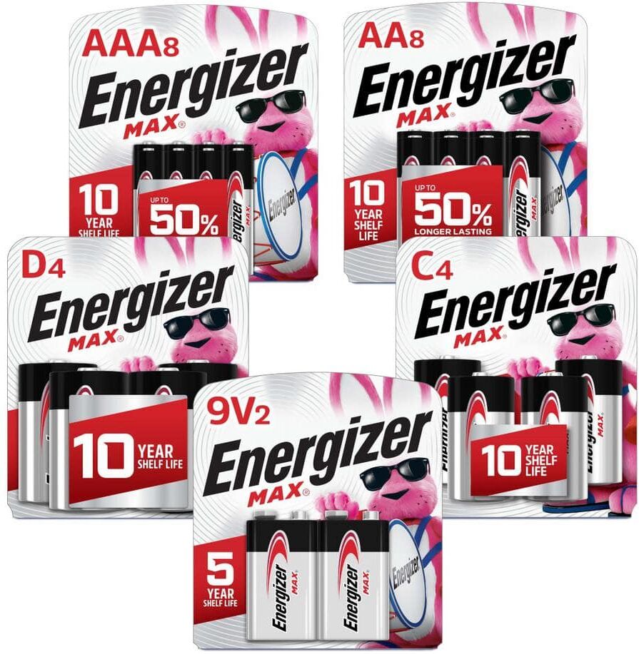 Energizer MAX New Home Bundle with AA (8-Pack), AAA (8-Pack), 9-Volt (2-Pack), C (4-Pack) and D (4-Pack) Batteries