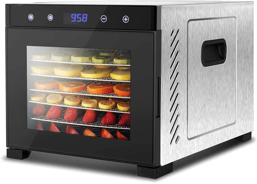 NutriChef Premium Food Dehydrator Machine - 6 Stainless Steel Trays with Digital Timer and Temperature Control, 600 Watts