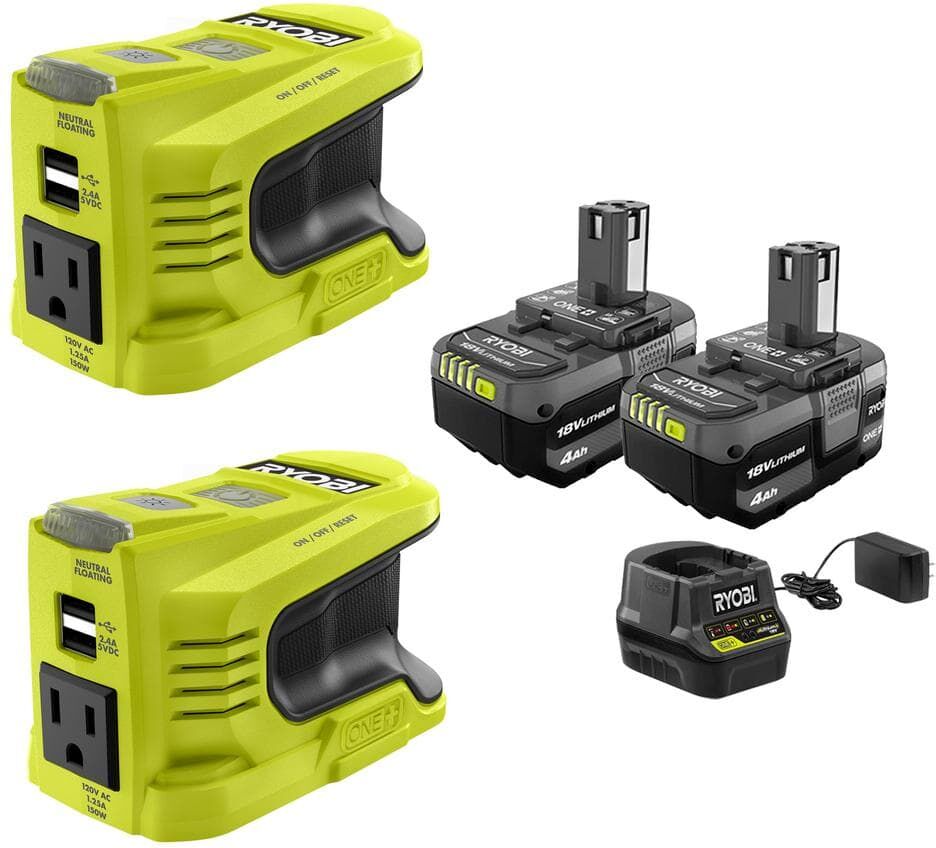 RYOBI Two 150-Watt Power Source for ONE+ 18-Volt Battery with (2) 4.0 Ah Batteries and (2) Chargers