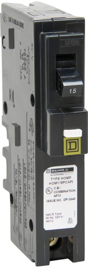 Square D Homeline 15 Amp Single-Pole Plug-On Neutral Combination Arc Fault Circuit Breaker(HOM115PCAFIC)