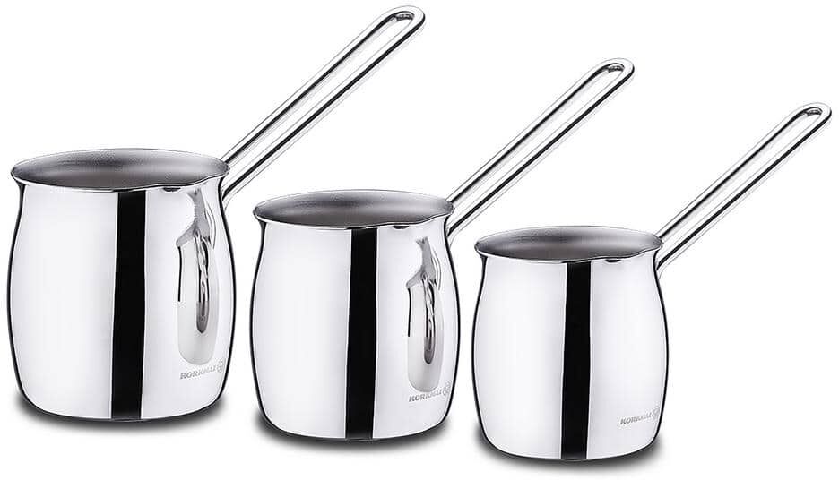 Korkmaz Tombik 3 Piece Stainless Steel Turkish Coffee Pot Set in Silver