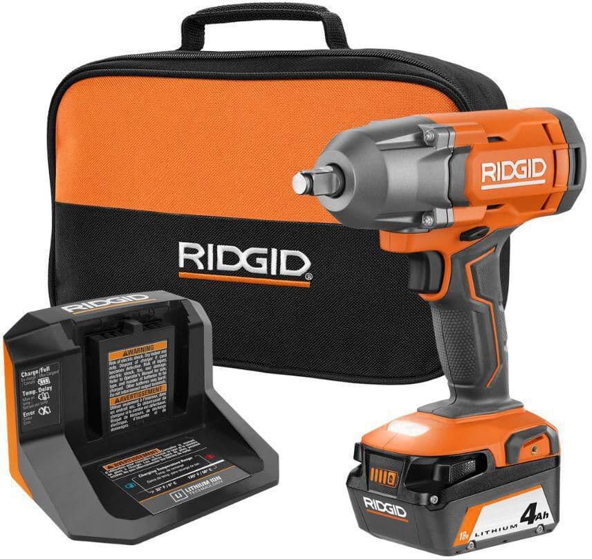 RIDGID 18V Cordless 1/2 in. Impact Wrench Kit with 4.0 Ah Battery and Charger