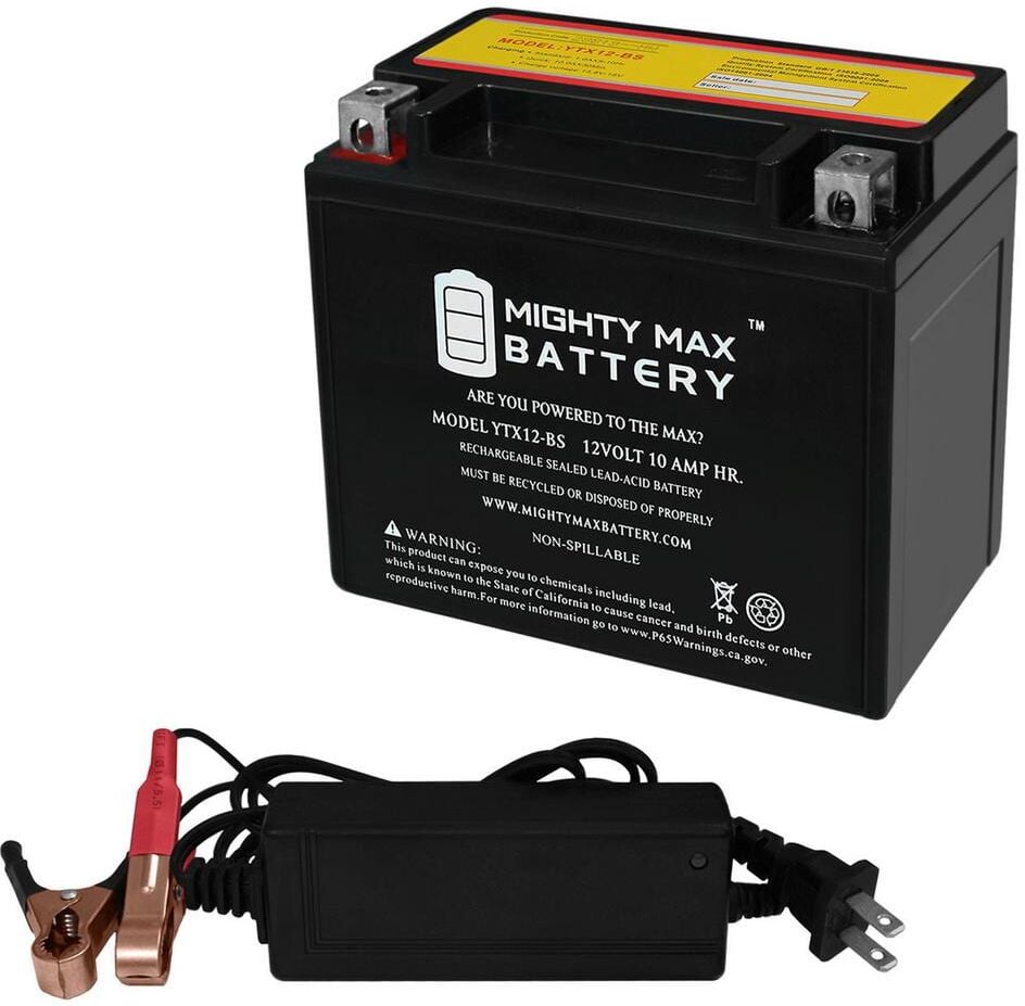 MIGHTY MAX BATTERY YTX12-BS Replacement Battery for Energizer AGM ETX12 TX12 + 12V 2Amp Charger