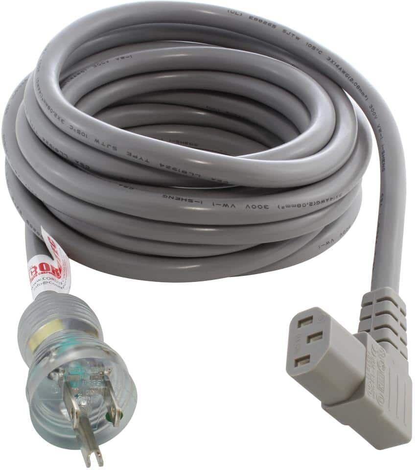 AC WORKS 20 ft. 14/3 15A Medical Grade Power Cord with Right Angle IEC C13 Connector