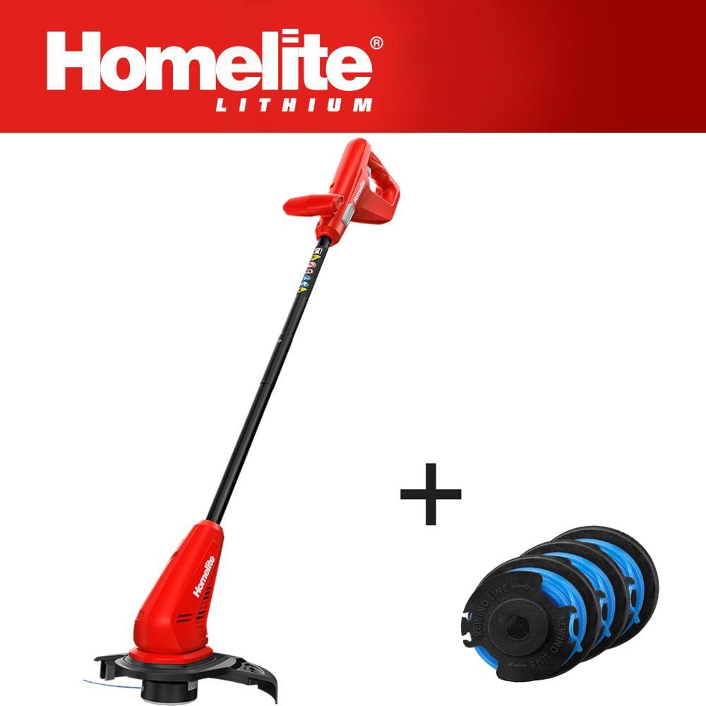 Homelite 12V Cordless String Trimmer with Extra 3-Pack of Spools, 2.5 Ah Battery and Charger