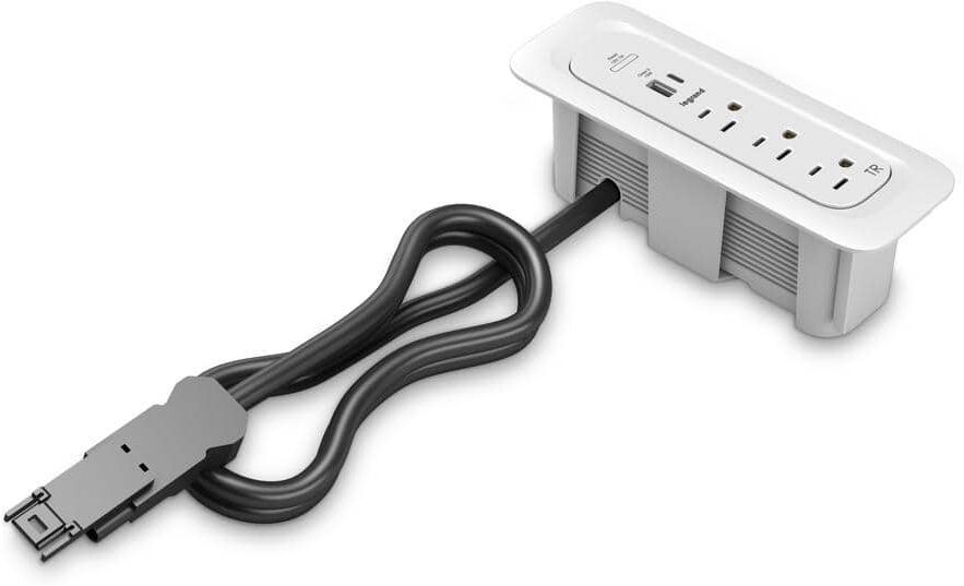 Legrand Wiremold ModPower 3-Outlet End Unit Integrated Recessed Power Strip with USB A/C 3 ft. Cord White