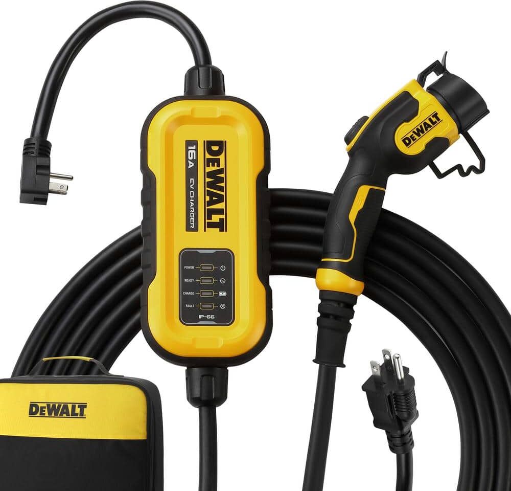 DeWalt 25 ft. cord, 16 Amp, 120-Volt/240-Volt AC 3.84 Kw, Weatherproof Level 2, Heavy-Duty Portable Electric Vehicle Charger