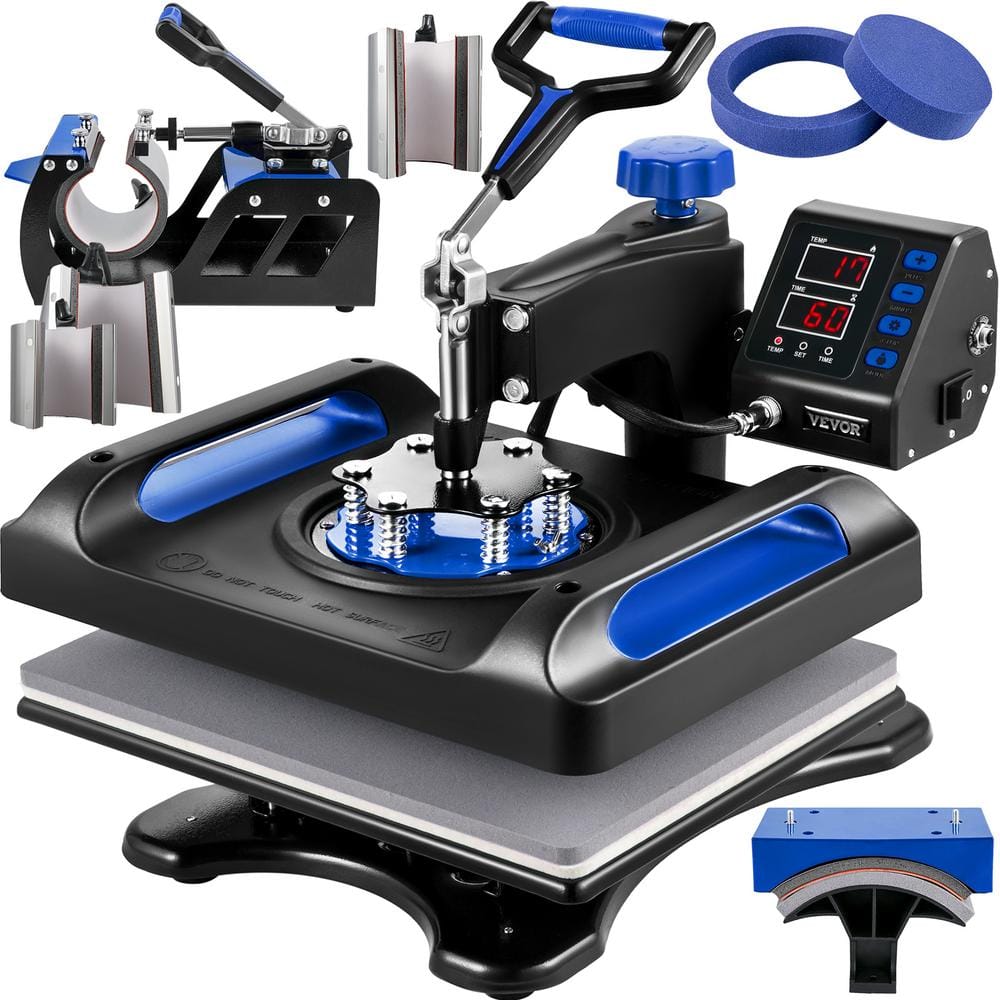 VEVOR 12 in. x 15 in. Heat Press 8 in 1 Heat Press Sublimation Machine 360° Rotation Swing Away Shirt Printing Machine, Blue