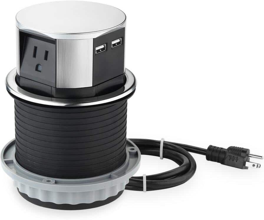 Link2Home Space Saver Pop Up-Outlet, 3 Power Outlets 15 Amp, 2 USB Ports 2.4 Amp, Overload Protection, Splash Resistant