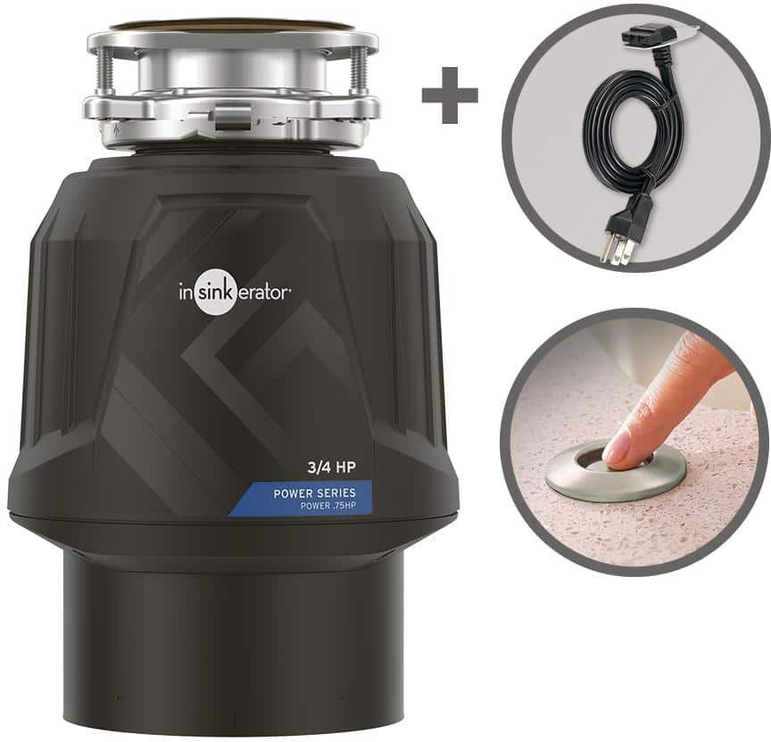 InSinkErator Power .75HP, 3/4 HP Garbage Disposal with EZ Connect Power Cord and Dual Outlet Switch in Satin Nickel