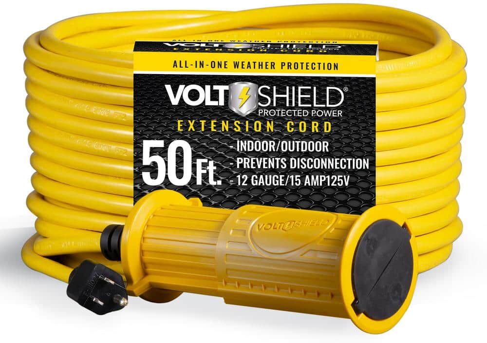 VOLTSHIELD 50 ft. 14/3-Gauge Heavy-Duty Indoor/Outdoor Yellow Extension Cord