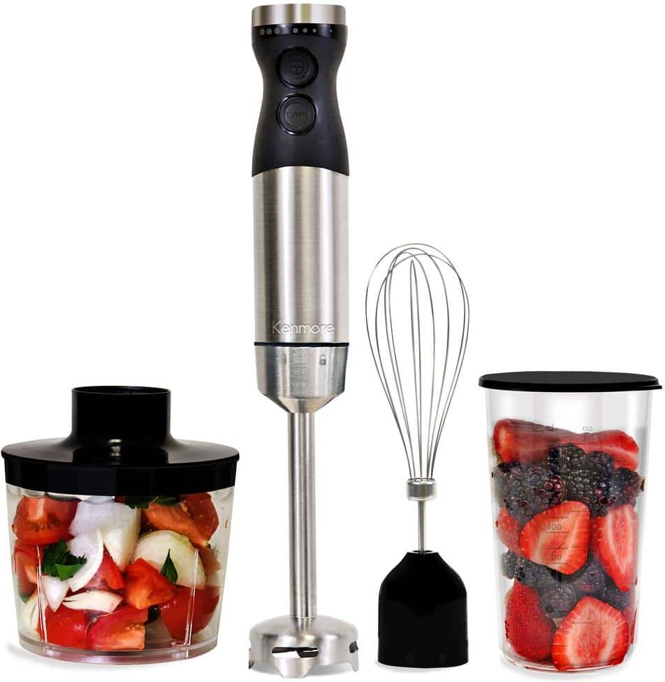 KENMORE 400W Hand Blender,Variable Speed Immersion Blender Food Chopper Whisk, Black and Silver