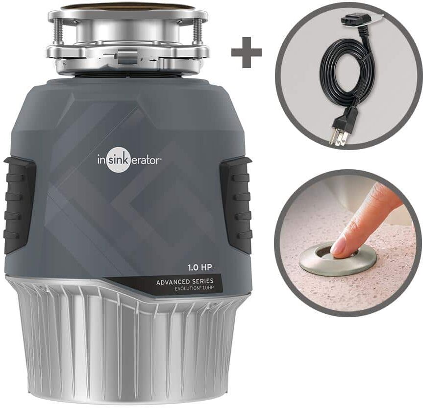 InSinkErator Evolution 1HP, 1 HP Garbage Disposal with EZ Connect Power Cord and Dual Outlet Switch in Satin Nickel