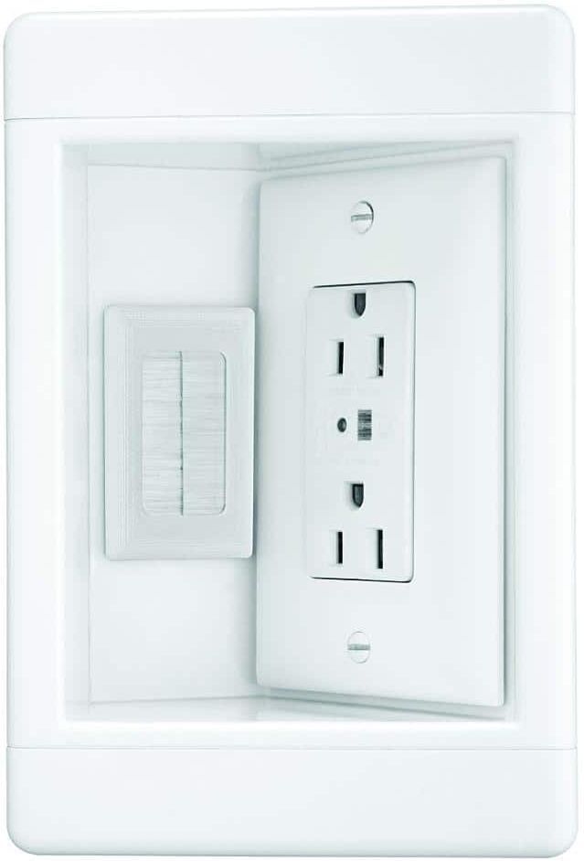 Legrand Pass & Seymour 1 Gang Recessed TV Media Box Kit with Surge Suppressing Outlet and Low Voltage Inserts, White