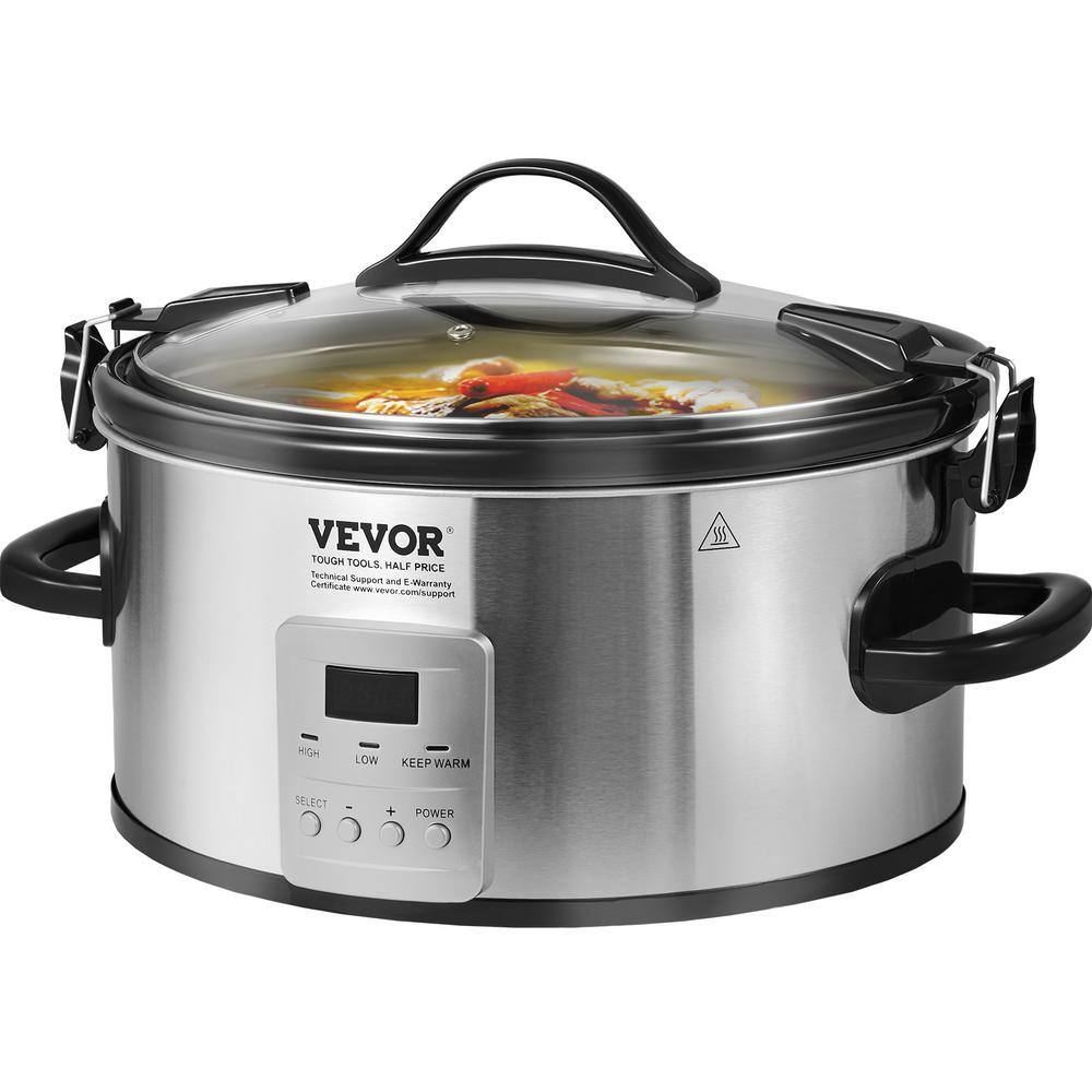 VEVOR Slow Cooker, 6 Qt. 240-Watt Electric Slow Cooker Pot 3-Level Heat Settings, Digital Slow Cookers 20-Hours Max Timer,