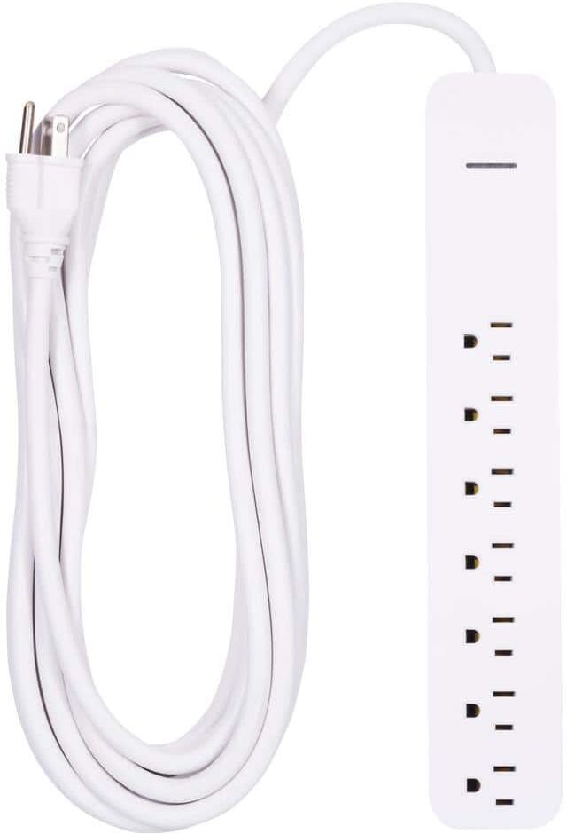 25 ft. 16/3 7-Outlet 1080J Surge Protector Power Strip Extension Cord, White