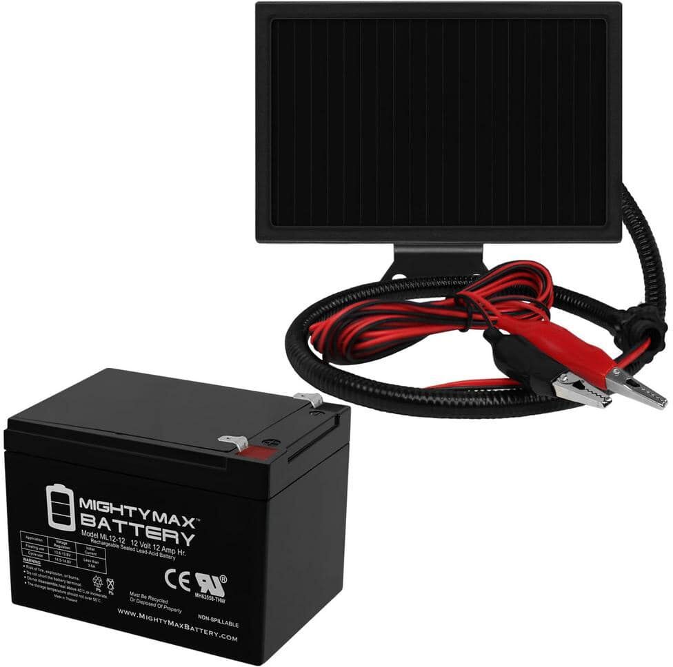 MIGHTY MAX BATTERY 12-Volt 12 AH SLA Battery F2 with 12-Volt Solar Panel Charger