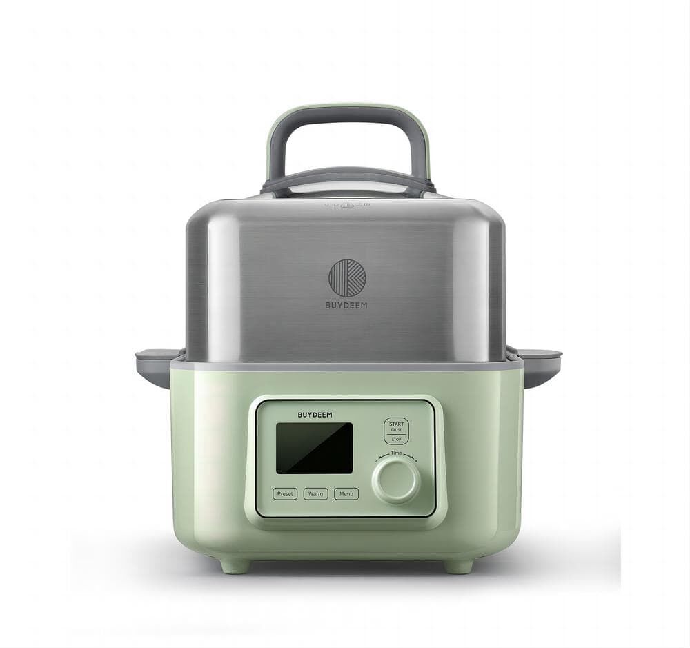 BUYDEEM 5 qt., Digital Multi-Functional Food Steamer, Quick Steam in 60s, Stainless Steel Steamer Tray, Green Food Steamer