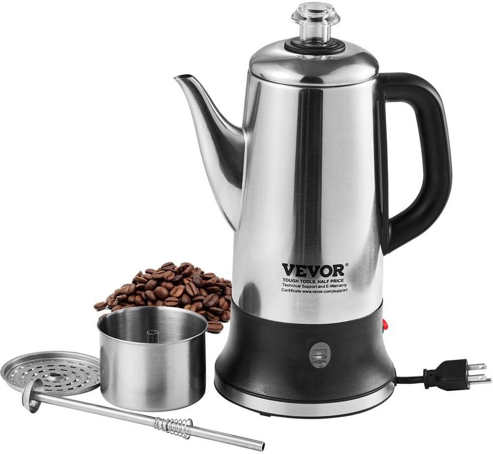 VEVOR 12-Cup Electric Percolator Coffee Pot, 304 Stainless Steel Coffee Percolator with Keep Warm Function