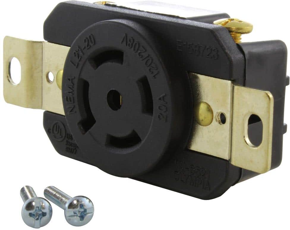 AC WORKS 20 Amp 120-Volt/280-Volt Nema L21-20R Flush Mount Locking Industrial Grade Outlet