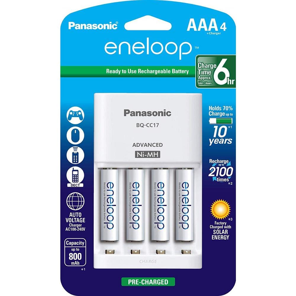 Panasonic eneloop Advanced Individual Cell Battery Charger Pack with 4 AAA eneloop 2100 Cycle Rechargeable Batteries Included