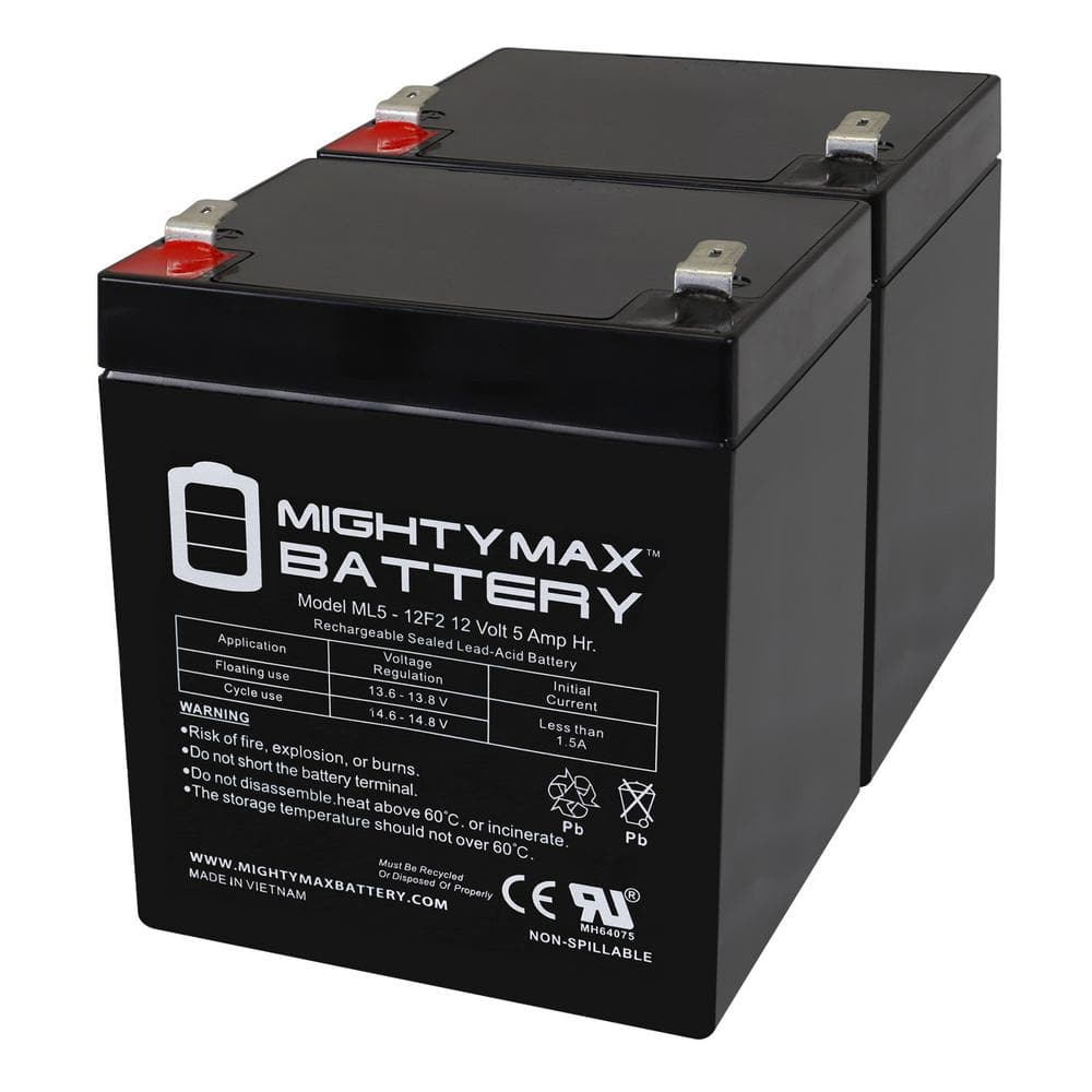 MIGHTY MAX BATTERY 12V 5Ah F2 SLA Replacement Battery for Home Alarm Security System - 2 Pack