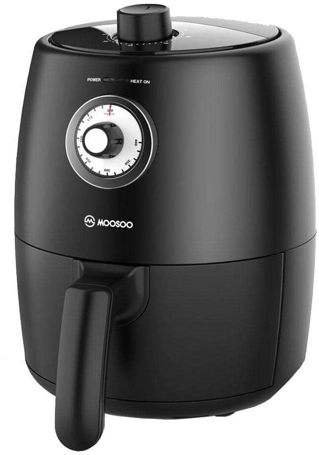 MOOSOO 2 qt. Black Air Fryer for 1-2 People with Timer, Temperature Controls, Recipe Book, and 50 Pieces Paper Liner, 1200-Watt