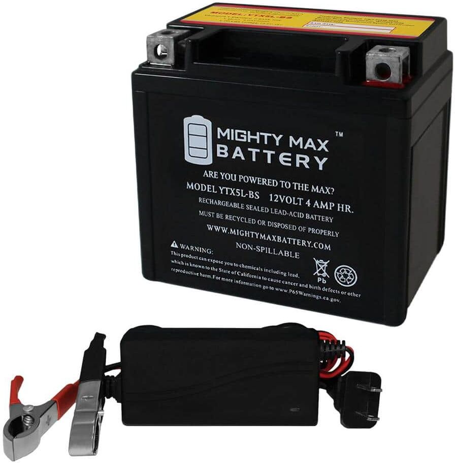 MIGHTY MAX BATTERY YTX5L-BS Replacement Battery for Energizer TX5L + 12V 1Amp Charger