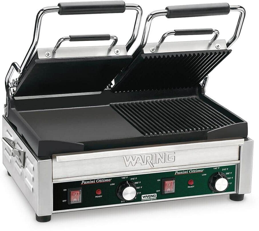 Waring Commercial Dual Grill - Half Panini and Half Flat Grill - 240-Volt (17 in. x 9.25 in. cooking surface)