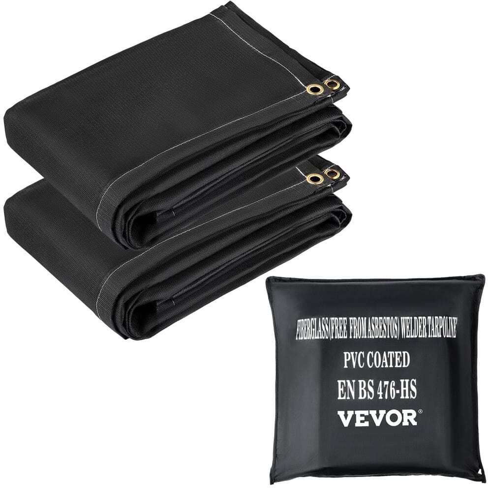 VEVOR 2 Pack Fire Welding Blankets 8 ft. x 10 ft. Flame Retardant Blanket 1022°F with 12 Brass Grommets, Black