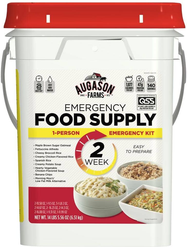 AUGASON FARMS 4 Gal. Pail 2-Week 1-Person Emergency Food Supply Evacuation Pail 9 Varieties 25-Year Shelf Life