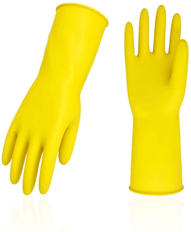 Angel Sar Medium Rubber Dishwashing Reusable Household Gloves in Yellow, 10-Pairs