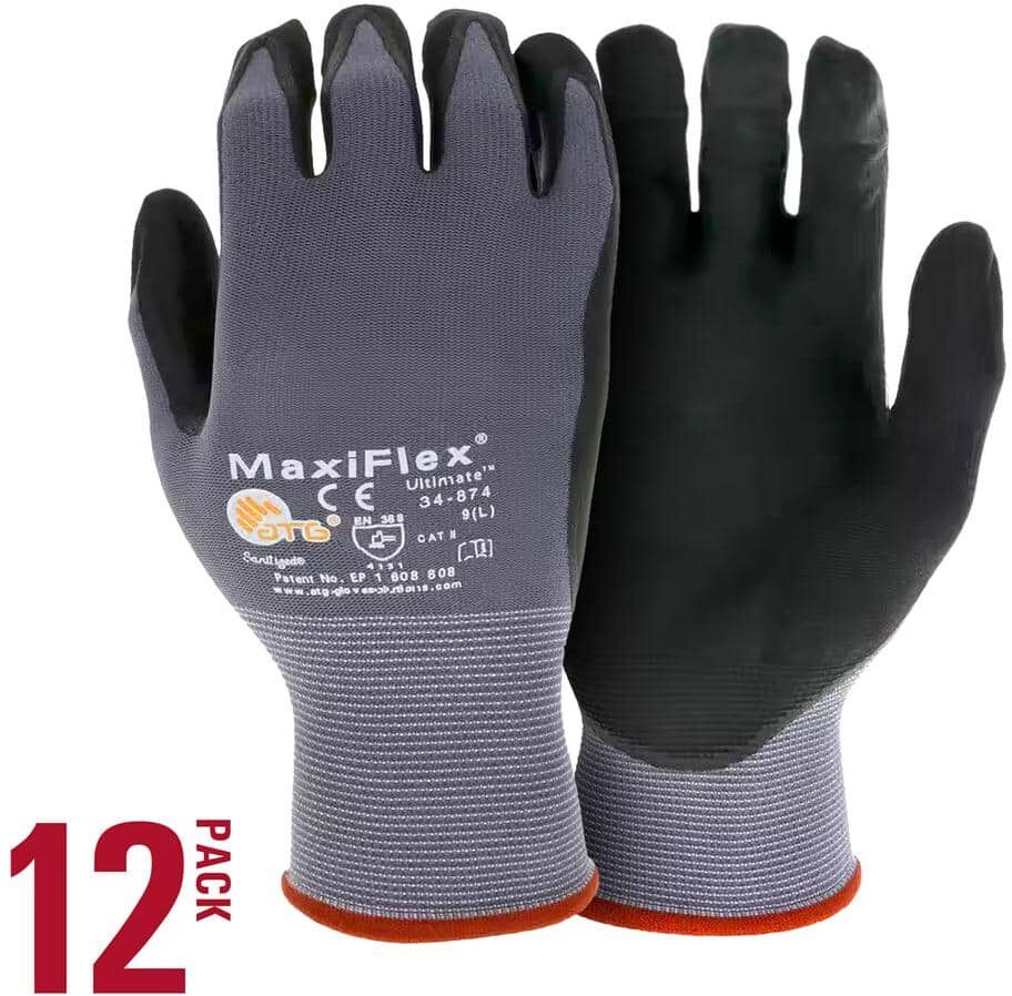 ATG MaxiFlex Ultimate Men's Large Gray Nitrile-Coated Work Gloves with Touchscreen Capability (12-Pack)